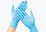 ถุงมือไนไตรอุปกรณ์ทางการแพทย์ที่ใช้แล้วทิ้งแบบไร้ผงที่มีเนื้อลายนิ้วมือ