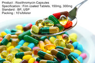 Roxithromycin แคปซูลยาเม็ดเคลือบฟิล์ม, 150 มก., 300 มก. ยารับประทานยาแก้อักเสบ